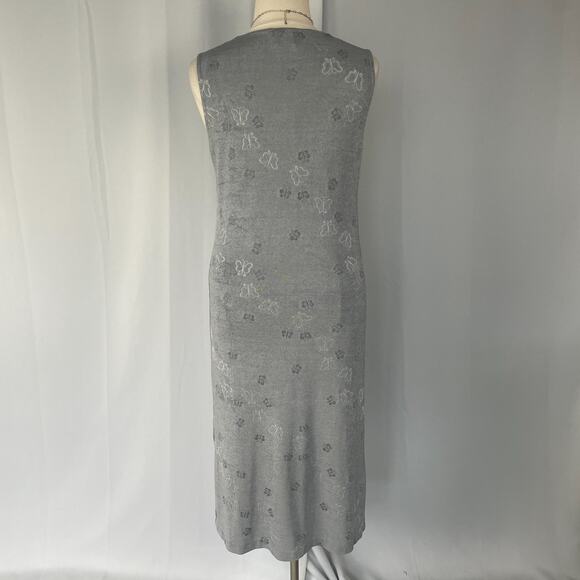 Vintage Maxi Dress Plus Size 14W 14 Gray Silver Butterfly Sleeveless Stretch 90s - Picture 8 of 16
